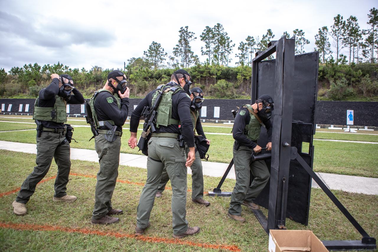 Members of NASA Kennedy Space Center's Emergency Response Team break through a barricade during one of the tactical challenges at the 37th Annual SWAT Round-Up International at the Lawson Lamar Firearms and Tactical Training Center in Orlando, Florida. The competition was held Nov. 10 to 15, 2019, and featured five different tactical challenges. Kennedy's ERT members exchanged best practices and competed with more than 50 teams from the U.S. and around the world.