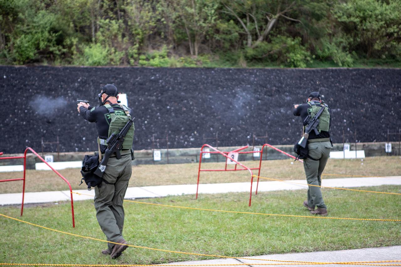 Members of NASA Kennedy Space Center's Emergency Response Team shoot at targets using handguns during one of the tactical challenges at the 37th Annual SWAT Round-Up International at the Lawson Lamar Firearms and Tactical Training Center in Orlando, Florida. The competition was held Nov. 10 to 15, 2019, and featured five different tactical challenges. Kennedy's ERT members exchanged best practices and competed with more than 50 teams from the U.S. and around the world.