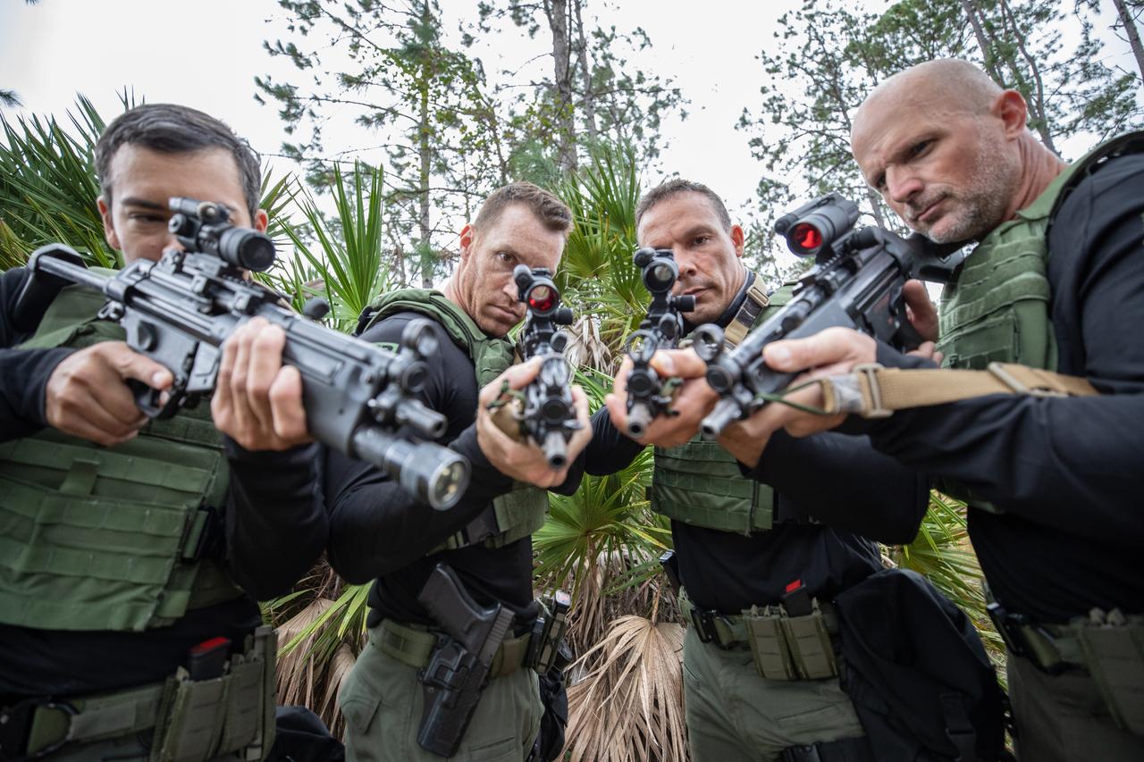 Members of NASA Kennedy Space Center's Emergency Response Team check the scopes on their rifles to prepare for the next tactical challenge during the 37th Annual SWAT Round-Up International at the Lawson Lamar Firearms and Tactical Training Center in Orlando, Florida. The competition was held Nov. 10 to 15, 2019, and featured five different tactical challenges. Special pellets, rather than real bullets, are used during the competition. Kennedy's ERT members exchanged best practices and competed with more than 50 teams from the U.S. and around the world.