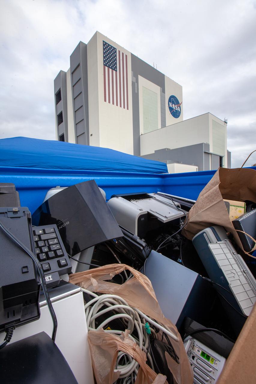 A look at some of the items that were dropped off by Kennedy Space Center employees at the Florida spaceport’s “America Recycles Day” event in the Vehicle Assembly Building parking lot on Nov. 13, 2019. Kennedy partnered with Goodwill Industries and several other organizations to put on the annual two-day event. A second collection day took place near the Kennedy Learning Institute. This year, employees accounted for 211 drop-offs, totaling approximately 5,500 pounds.