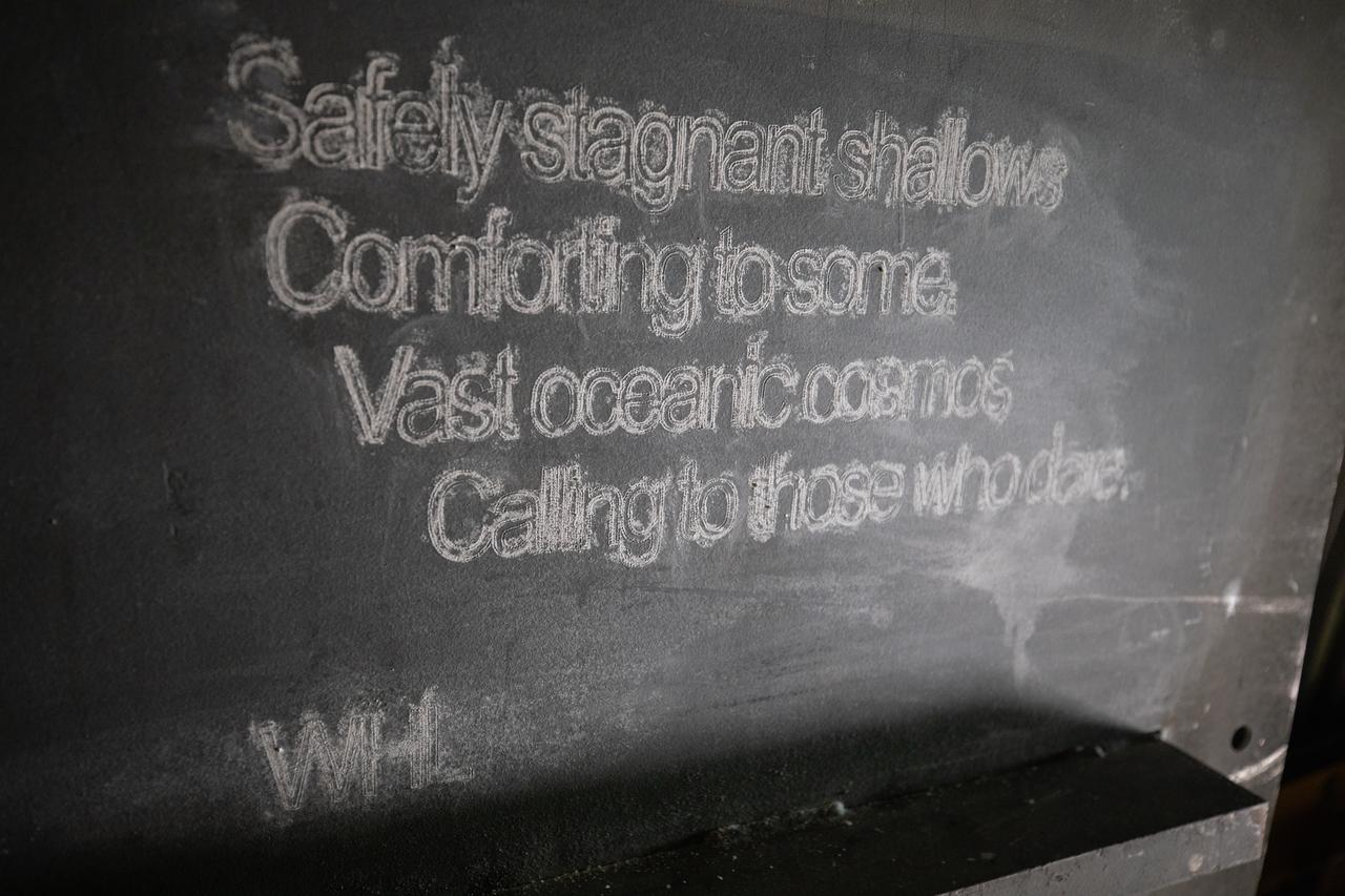 Each of the eight haunch access doors located in the mobile launcher platform contains an inspirational quote related to space travel. The quotes are from John F. Kennedy, H.G. Wells and Werner Von Braun, among others. The heavy metal doors will be bolted in place to protect electrical and support systems during liftoff of the Space Launch System rocket and Orion spacecraft.