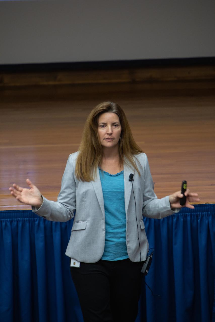 Lisa-Watson Morgan, NASA’s Human Landing System program manager, provides an overview of the program to Kennedy Space Center employees in the Florida spaceport’s Training Auditorium on Nov. 19, 2019. Watson-Morgan’s presentation was part of the center’s Innovation Days, one of several events throughout the year aimed at fostering and encouraging an innovative culture at Kennedy. In addition to the presentation, Kennedy employees had the opportunity to attend an innovation showcase, where nearly 50 exhibitors demonstrated new technologies and innovations. Showcase participants included individuals from multiple directorates, programs and organizations throughout Kennedy. 