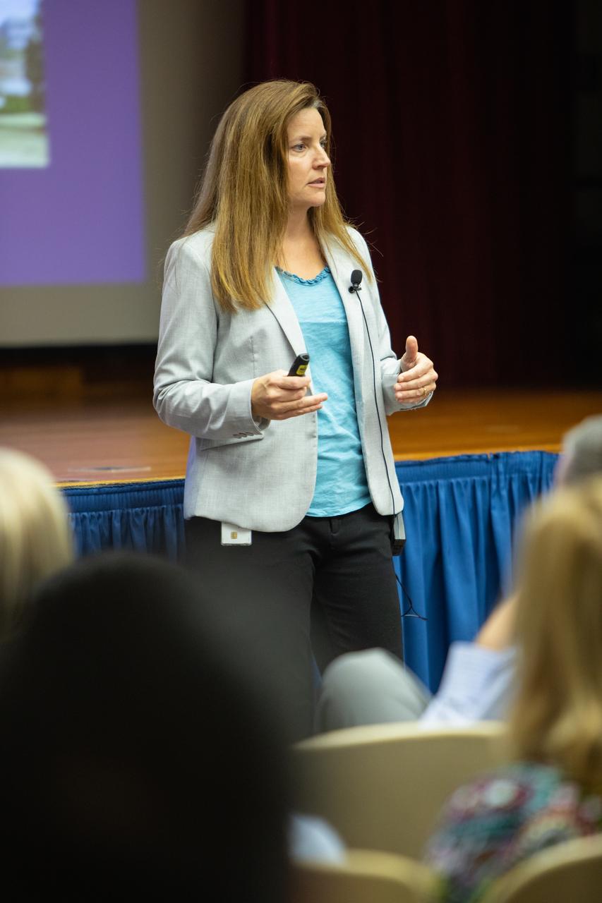 Lisa-Watson Morgan, NASA’s Human Landing System program manager, provides an overview of the program to Kennedy Space Center employees in the Florida spaceport’s Training Auditorium on Nov. 19, 2019. Watson-Morgan’s presentation was part of the center’s Innovation Days, one of several events throughout the year aimed at fostering and encouraging an innovative culture at Kennedy. In addition to the presentation, Kennedy employees had the opportunity to attend an innovation showcase, where nearly 50 exhibitors demonstrated new technologies and innovations. Showcase participants included individuals from multiple directorates, programs and organizations throughout Kennedy. 