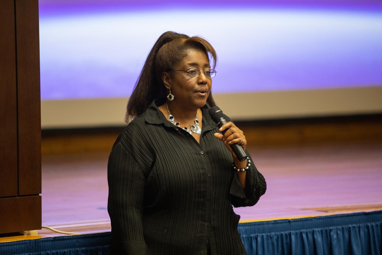 Barbara Brown, chief technologist at NASA’s Kennedy Space Center in Florida, speaks to Kennedy employees inside the Florida spaceport’s Training Auditorium on Nov. 19, 2019, during Innovation Days. One of several events throughout the year aimed at fostering and encouraging an innovative culture at Kennedy, Innovation Days highlights how employees at the multi-user spaceport are constantly looking for new solutions to challenges they face at work. Also part of Innovation Days was an innovation showcase, where nearly 50 exhibitors demonstrated new technologies and innovations. Showcase participants included individuals from multiple directorates, programs and organizations throughout Kennedy. 