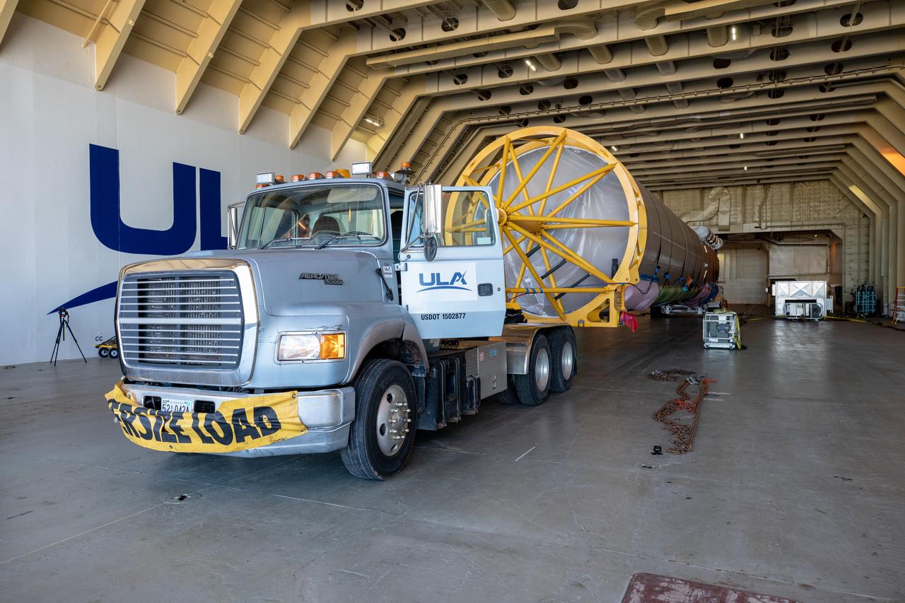 The United Launch Alliance Atlas V booster that will launch the Solar Orbiter spacecraft is removed from the company’s Rocketship vessel upon its arrival at Florida’s Port Canaveral on Nov. 21, 2019. Once offloaded, the booster was transported to the Atlas Spaceflight Operations Center at nearby Cape Canaveral Air Force Station. Solar Orbiter is a European Space Agency mission with strong NASA participation. The mission aims to study the Sun, its outer atmosphere and solar winds. The spacecraft will provide the first images of the Sun’s poles. NASA’s Launch Services Program based at Kennedy is managing the launch. Liftoff is scheduled for Feb. 5, 2020, from Launch Complex 41 at Cape Canaveral Air Force Station aboard the ULA Atlas V rocket.
