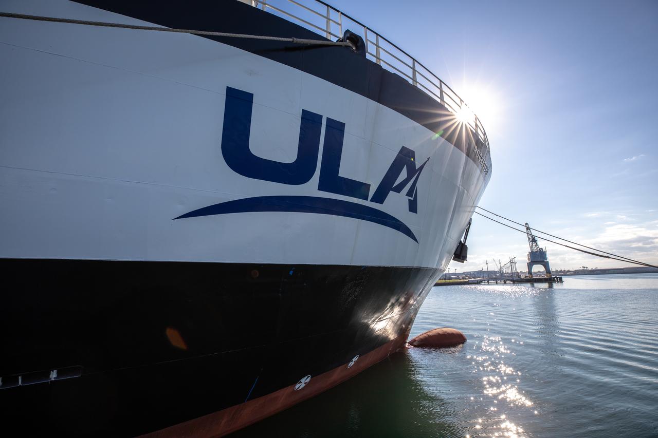 The United Launch Alliance cargo vessel, Rocketship, is docked at Florida’s Port Canaveral on Nov. 21, 2019, after arriving with the Atlas V booster and Centaur upper stage that will launch the Solar Orbiter spacecraft. Once offloaded, the booster was transported to the Atlas Spaceflight Operations Center and the Centaur was transported to a separate facility, both at nearby Cape Canaveral Air Force Station. Solar Orbiter is a European Space Agency mission with strong NASA participation. The mission aims to study the Sun, its outer atmosphere and solar winds. The spacecraft will provide the first images of the Sun’s poles. NASA’s Launch Services Program based at Kennedy is managing the launch. Liftoff is scheduled for Feb. 5, 2020, from Cape Canaveral Air Force Station aboard the ULA Atlas V rocket.