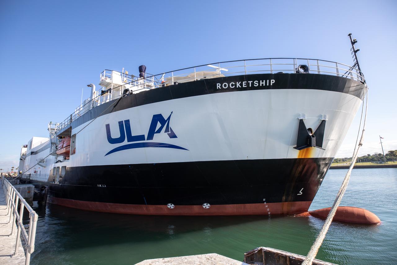 The United Launch Alliance cargo vessel, Rocketship, is docked at Florida’s Port Canaveral on Nov. 21, 2019, after arriving with the Atlas V booster and Centaur upper stage that will launch the Solar Orbiter spacecraft. Once offloaded, the booster was transported to the Atlas Spaceflight Operations Center and the Centaur was transported to a separate facility, both at nearby Cape Canaveral Air Force Station. Solar Orbiter is a European Space Agency mission with strong NASA participation. The mission aims to study the Sun, its outer atmosphere and solar winds. The spacecraft will provide the first images of the Sun’s poles. NASA’s Launch Services Program based at Kennedy is managing the launch. Liftoff is scheduled for Feb. 5, 2020, from Cape Canaveral Air Force Station aboard the ULA Atlas V rocket.