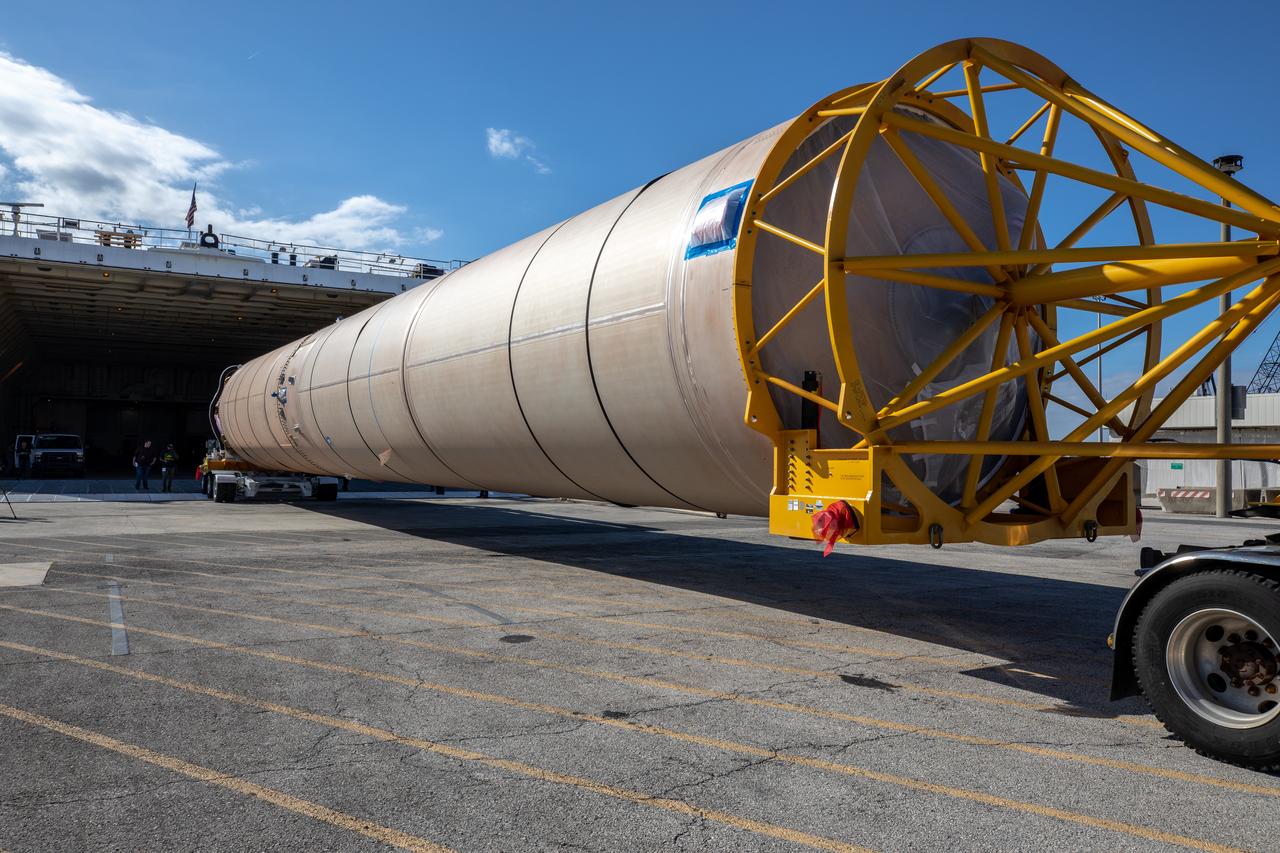 The United Launch Alliance Atlas V booster that will launch the Solar Orbiter spacecraft is removed from the company’s Rocketship vessel upon its arrival at Florida’s Port Canaveral on Nov. 21, 2019. Once offloaded, the booster was transported to the Atlas Spaceflight Operations Center at nearby Cape Canaveral Air Force Station. Solar Orbiter is a European Space Agency mission with strong NASA participation. The mission aims to study the Sun, its outer atmosphere and solar winds. The spacecraft will provide the first images of the Sun’s poles. NASA’s Launch Services Program based at Kennedy is managing the launch. Liftoff is scheduled for Feb. 5, 2020, from Launch Complex 41 at Cape Canaveral Air Force Station aboard the ULA Atlas V rocket.