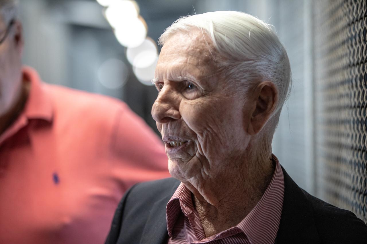 Phil Moyer, original project lead for the Vehicle Assembly Building (VAB), tours the Vehicle Assembly Building on Nov. 22, 2019 at NASA’s Kennedy Space Center in Florida. The VAB was recognized with the National Historic Civil Engineering Landmark award by the Florida Section American Society of Civil Engineers during a ceremony on Jan. 10, 2020. The VAB is the first building at Kennedy Space Center to earn this distinction. At the time of its completion, the 129-million-cubic-foot structure was the largest building in the world. Originally designed and built to accommodate the Saturn V/Apollo used in Project Apollo, the VAB was later modified for its role in the Space Shuttle Program.