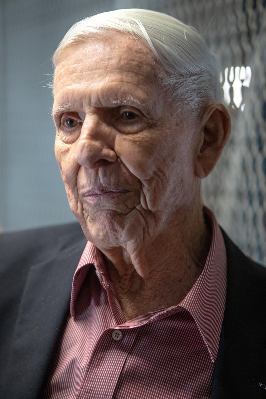Phil Moyer, original project lead for the Vehicle Assembly Building (VAB), tours the Vehicle Assembly Building on Nov. 22, 2019 at NASA’s Kennedy Space Center in Florida. The VAB was recognized with the National Historic Civil Engineering Landmark award by the Florida Section American Society of Civil Engineers during a ceremony on Jan. 10, 2020. The VAB is the first building at Kennedy Space Center to earn this distinction. At the time of its completion, the 129-million-cubic-foot structure was the largest building in the world. Originally designed and built to accommodate the Saturn V/Apollo used in Project Apollo, the VAB was later modified for its role in the Space Shuttle Program.