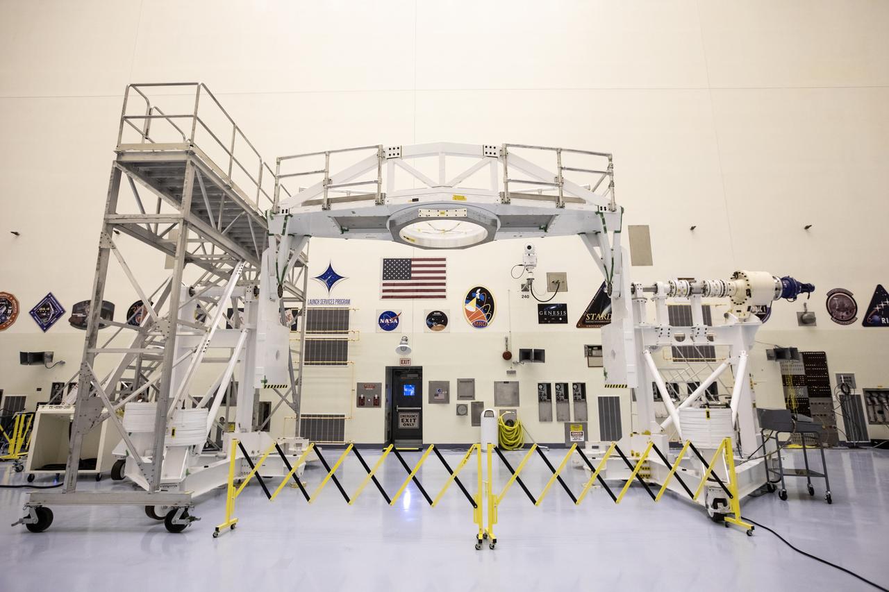 The Spacecraft Assembly and Rotation Fixture (SCARF) that will be used to process the Mars 2020 rover is photographed inside the Payload Hazardous Servicing Facility at NASA’s Kennedy Space Center in Florida on Nov. 22, 2019. Attached to the SCARF is an access stand that will allow personnel to reach the spacecraft when it’s held above ground level. The Mars 2020 rover is being manufactured at the agency’s Jet Propulsion Laboratory in California and, once complete, will be sent to Kennedy for assembly, prelaunch processing and checkouts. The rover is scheduled to launch from Cape Canaveral Air Force Station in summer 2020 aboard a United Launch Alliance Atlas V rocket procured from NASA’s Launch Services Program. The mission will help the agency better understand the geology of Mars, test new robotic technology and assist in determining if any form of life ever was supported on the Red Planet.