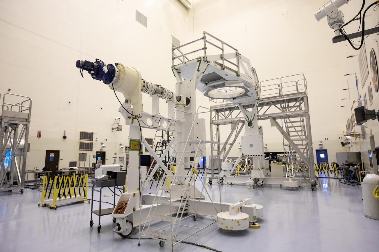 The Spacecraft Assembly and Rotation Fixture (SCARF) that will be used to process the Mars 2020 rover is photographed inside the Payload Hazardous Servicing Facility at NASA’s Kennedy Space Center in Florida on Nov. 22, 2019. Attached to the SCARF is an access stand that will allow personnel to reach the spacecraft when it’s held above ground level. The Mars 2020 rover is being manufactured at the agency’s Jet Propulsion Laboratory in California and, once complete, will be sent to Kennedy for assembly, prelaunch processing and checkouts. The rover is scheduled to launch from Cape Canaveral Air Force Station in summer 2020 aboard a United Launch Alliance Atlas V rocket procured from NASA’s Launch Services Program. The mission will help the agency better understand the geology of Mars, test new robotic technology and assist in determining if any form of life ever was supported on the Red Planet.