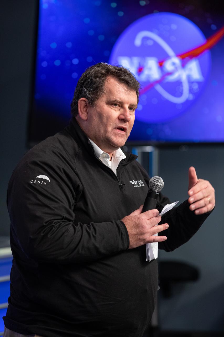 A What’s On Board Briefing for SpaceX’s 19th Commercial Resupply Services (CRS-19) mission for NASA to the International Space Station took place on Dec. 3, 2019, at the agency’s Kennedy Space Center in Florida. Michael Roberts, interim chief scientist for the International Space Station U.S. National Laboratory, discusses the lab’s work in advancing science in space, and in developing partnerships that drive industrialization through microgravity research. The SpaceX Falcon 9 rocket and Dragon cargo module are scheduled to launch on Dec. 4, 2019, from Space Launch Complex 40 on Cape Canaveral Air Force Station in Florida.