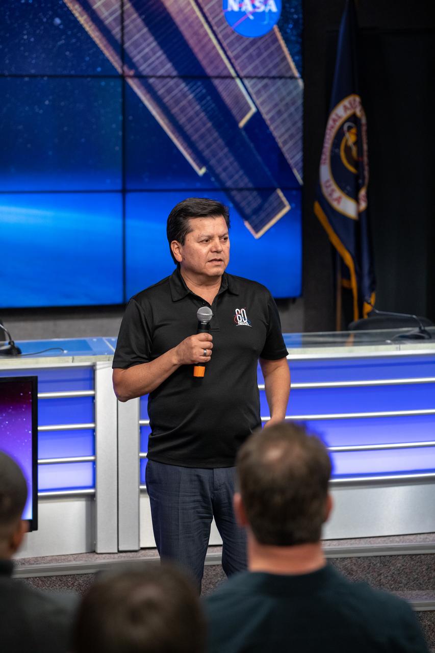 A What’s On Board Briefing for SpaceX’s 19th Commercial Resupply Services (CRS-19) mission for NASA to the International Space Station took place on Dec. 3, 2019, at the agency’s Kennedy Space Center in Florida. Andres Martinez, principal investigator  for AzTechSat-1, the first Mexican-developed nanosatellite to be launched from the space station, discusses how the investigation will demonstrate communication between a CubeSat and the GlobalStar Constellation satellite network in low-Earth orbit. The SpaceX Falcon 9 rocket and Dragon cargo module are scheduled to launch on Dec. 4, 2019, from Space Launch Complex 40 on Cape Canaveral Air Force Station in Florida.