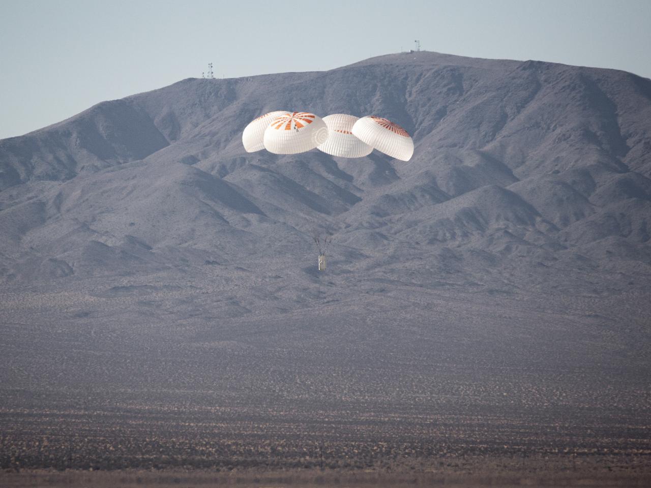 SpaceX completed the 7th successful system test of the Crew Dragon spacecraft’s upgraded Mark 3 parachutes in the western U.S. in December 2019. The parachutes will provide a safe landing on Earth for astronauts returning from the International Space Station in partnership with NASA’s Commercial Crew Program.