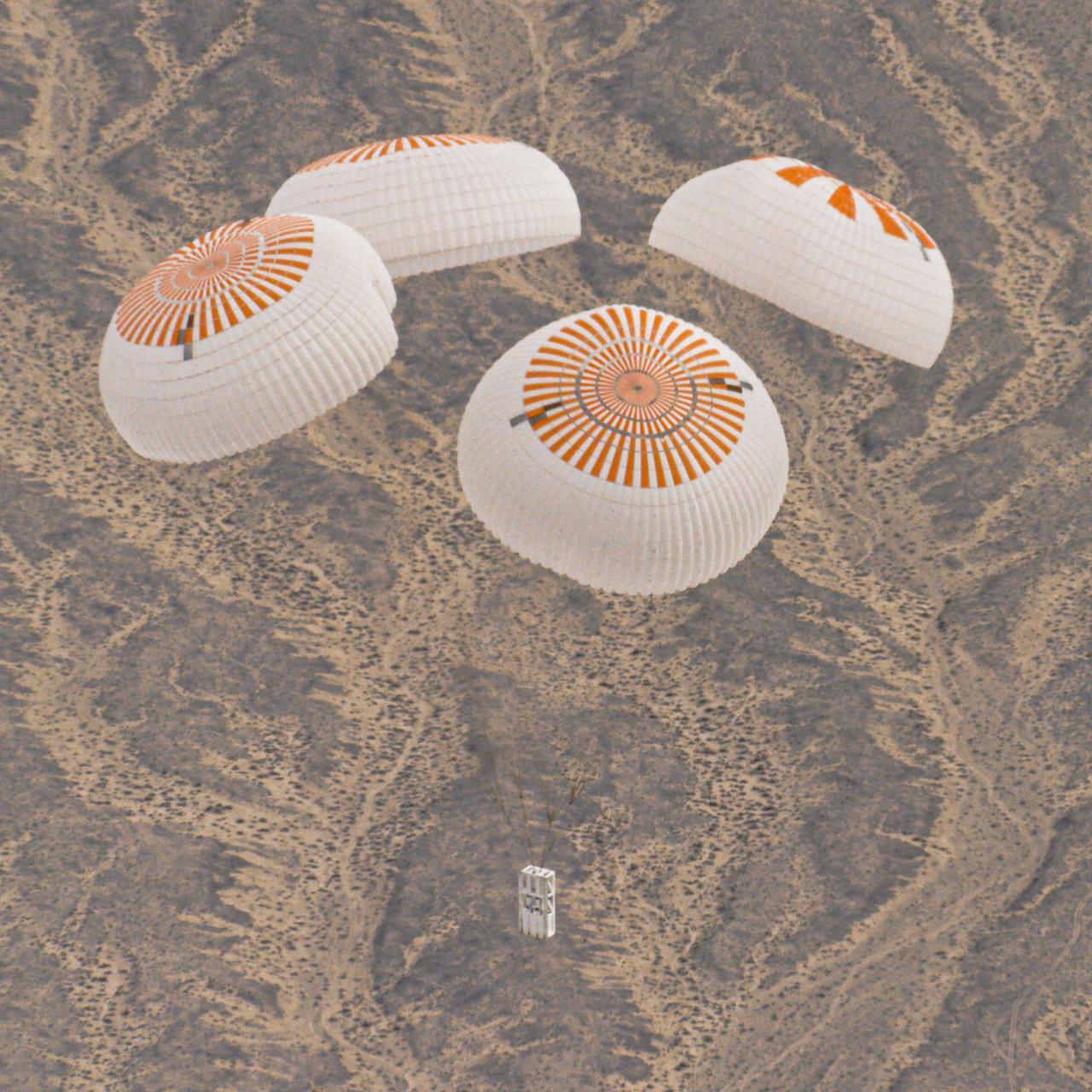 SpaceX completed the 7th successful system test of the Crew Dragon spacecraft’s upgraded Mark 3 parachutes in the western U.S. in December 2019. The parachutes will provide a safe landing on Earth for astronauts returning from the International Space Station in partnership with NASA’s Commercial Crew Program.