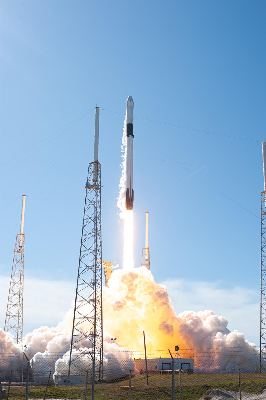 The SpaceX Falcon 9 rocket with the Dragon cargo module lifts off Space Launch Complex 40 on Cape Canaveral Air Force Station in Florida in the early afternoon on Dec. 5, 2019. Liftoff was at 12:29 p.m. EST. This is SpaceX’s 19th Commercial Resupply Services (CRS-19) mission for NASA to the International Space Station. The Dragon cargo module will deliver more than 5,700 pounds of science and research, crew supplies and vehicle hardware to the orbital laboratory and its crew.