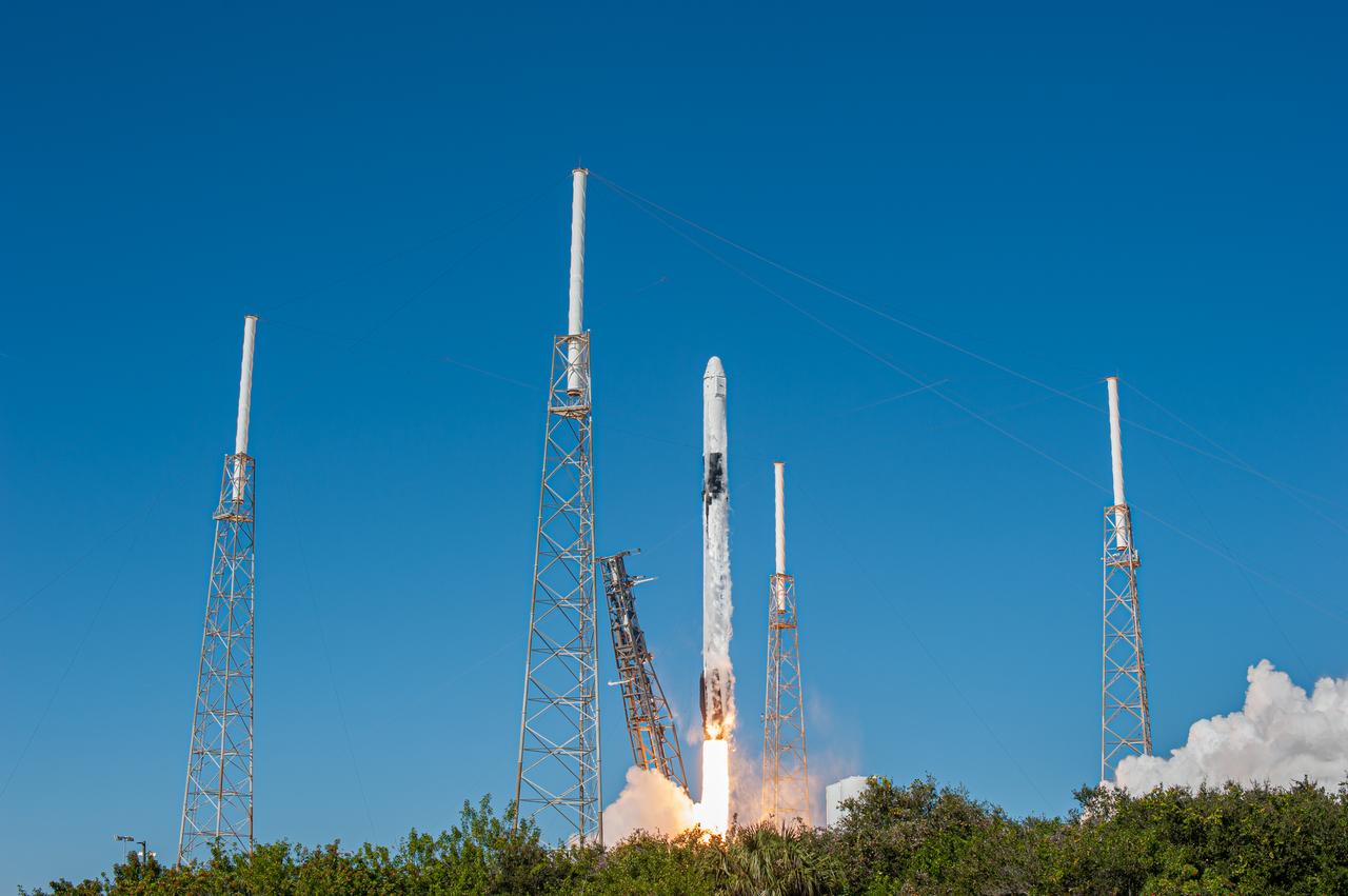 The SpaceX Falcon 9 rocket with the Dragon cargo module lifts off Space Launch Complex 40 on Cape Canaveral Air Force Station in Florida in the early afternoon on Dec. 5, 2019. Liftoff was at 12:29 p.m. EST. This is SpaceX’s 19th Commercial Resupply Services (CRS-19) mission for NASA to the International Space Station. The Dragon cargo module will deliver more than 5,700 pounds of science and research, crew supplies and vehicle hardware to the orbital laboratory and its crew.