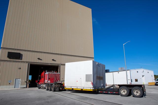 NASA image: SLS Booster Aft (Right) Exit Cone Arrival