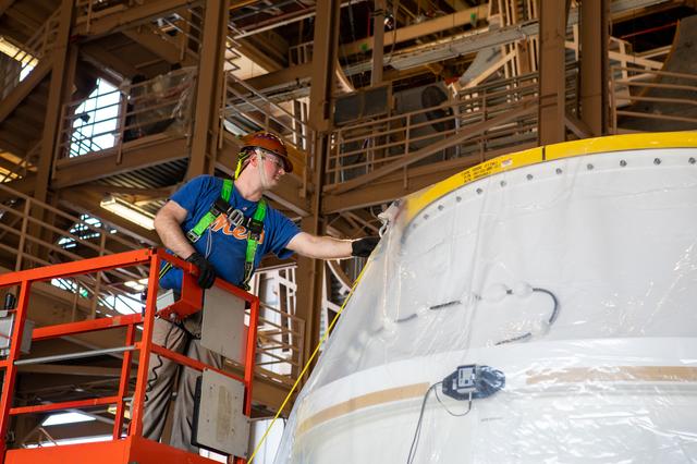 NASA image: SLS Booster Aft (Right) Exit Cone Arrival