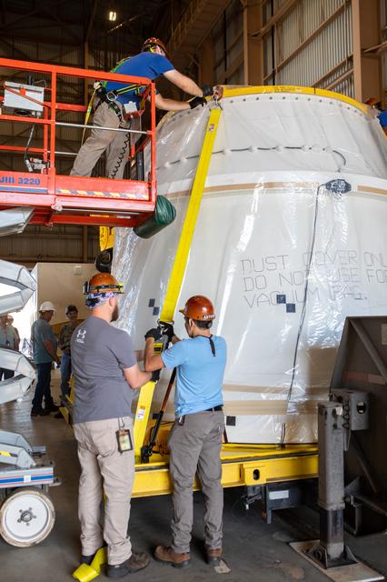 NASA image: SLS Booster Aft (Right) Exit Cone Arrival
