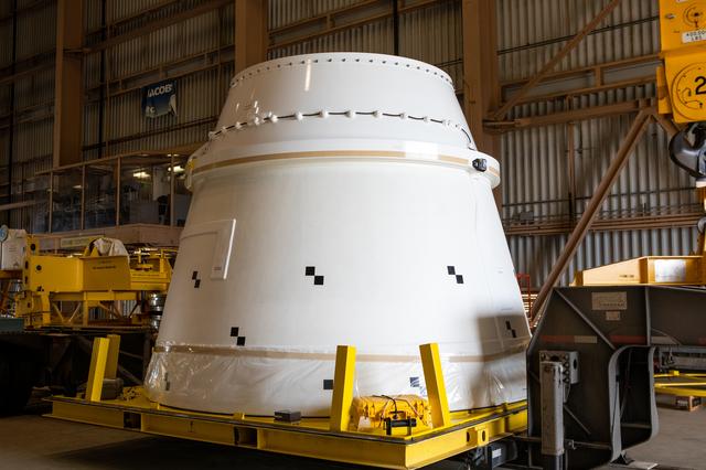 NASA image: SLS Booster Aft (Right) Exit Cone Arrival