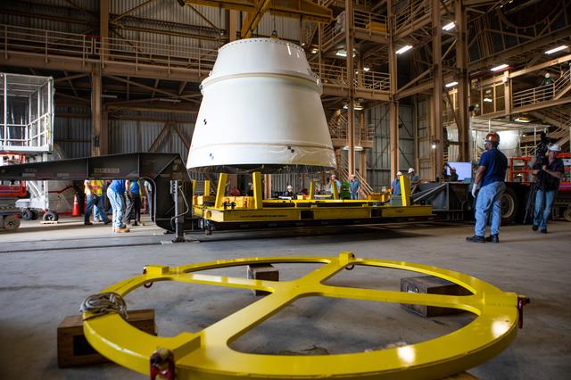 NASA image: SLS Booster Aft (Right) Exit Cone Arrival