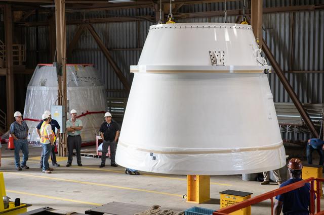 NASA image: SLS Booster Aft (Right) Exit Cone Arrival