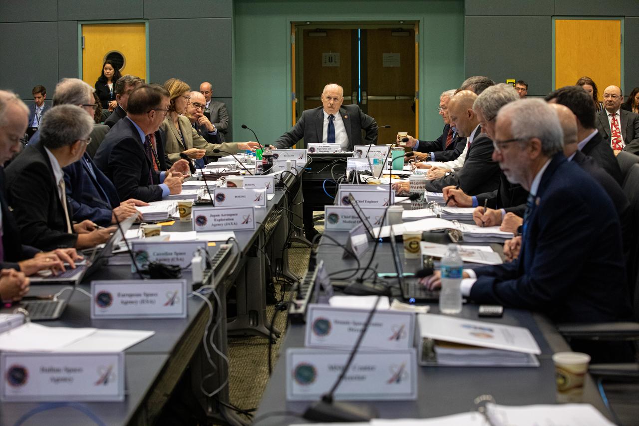Ken Bowersox, deputy associate administrator for Human Exploration and Operations at NASA Headquarters, speaks during the flight readiness review for Boeing’s upcoming Orbital Flight Test in Operations Support Building 2 at NASA’s Kennedy Space Center in Florida, Dec. 12, 2019. Boeing’s CST-100 Starliner spacecraft will launch atop a United Launch Alliance Atlas V rocket from Space Launch Complex 41 at Cape Canaveral Air Force Station. The uncrewed Orbital Flight Test will be the Starliner’s first flight to the International Space Station for NASA’s Commercial Crew Program.