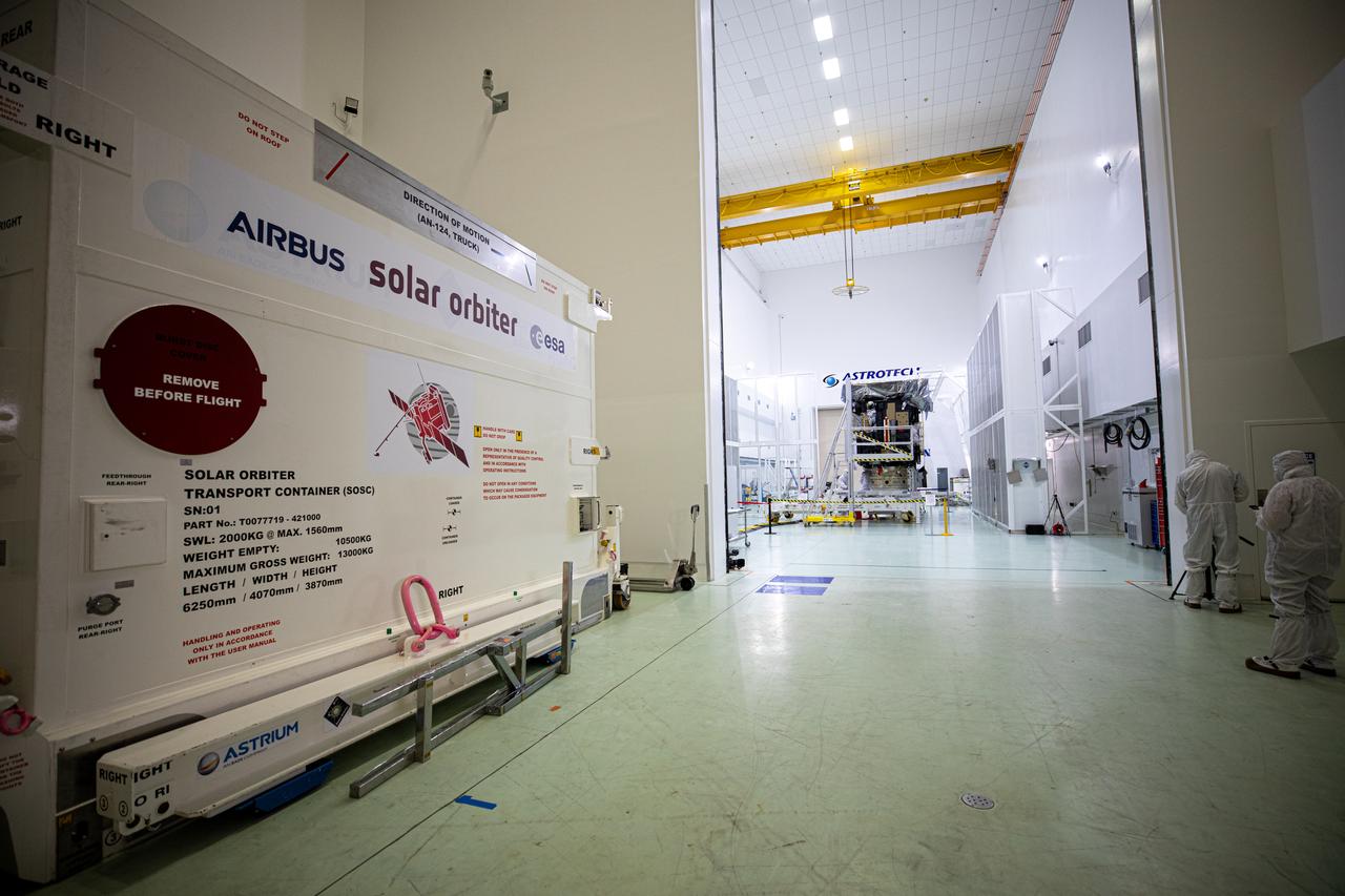 Members of the media were given the opportunity to view and photograph the Solar Orbiter spacecraft up close inside the Astrotech Space Operations payload processing facility in Titusville, Florida, on Dec. 16, 2019. Representatives from NASA’s Launch Services Program (LSP), the European Space Agency (ESA), United Launch Alliance (ULA), Airbus Defence and Space, and NASA’s Goddard Space Flight Center provided an overview of the mission, spacecraft and launch vehicle. Solar Orbiter is a space mission of international collaboration between ESA and NASA, and the spacecraft has been developed by Airbus. The mission will study the Sun and how it can affect the space environment throughout the solar system, and it also will provide the first images of the Sun’s poles. Solar Orbiter is scheduled to launch from Cape Canaveral Air Force Station’s Space Launch Complex 41 aboard a ULA Atlas V rocket at 11:27 p.m. EST on Feb. 5, 2020. LSP will manage the launch. 