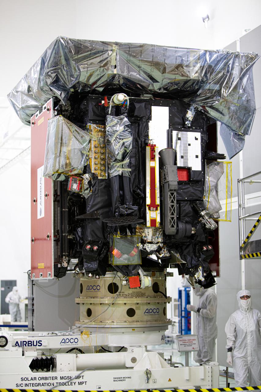 Members of the media were given the opportunity to view and photograph the Solar Orbiter spacecraft up close inside the Astrotech Space Operations payload processing facility in Titusville, Florida, on Dec. 16, 2019. Representatives from NASA’s Launch Services Program (LSP), the European Space Agency (ESA), United Launch Alliance (ULA), Airbus Defence and Space, and NASA’s Goddard Space Flight Center provided an overview of the mission, spacecraft and launch vehicle. Solar Orbiter is a space mission of international collaboration between ESA and NASA, and the spacecraft has been developed by Airbus. The mission will study the Sun and how it can affect the space environment throughout the solar system, and it also will provide the first images of the Sun’s poles. Solar Orbiter is scheduled to launch from Cape Canaveral Air Force Station’s Space Launch Complex 41 aboard a ULA Atlas V rocket at 11:27 p.m. EST on Feb. 5, 2020. LSP will manage the launch. 
