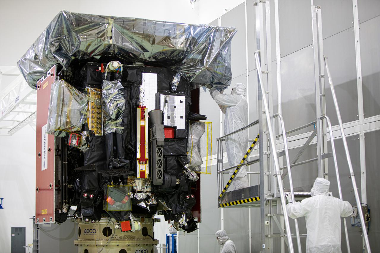 Members of the media were given the opportunity to view and photograph the Solar Orbiter spacecraft up close inside the Astrotech Space Operations payload processing facility in Titusville, Florida, on Dec. 16, 2019. Representatives from NASA’s Launch Services Program (LSP), the European Space Agency (ESA), United Launch Alliance (ULA), Airbus Defence and Space, and NASA’s Goddard Space Flight Center provided an overview of the mission, spacecraft and launch vehicle. Solar Orbiter is a space mission of international collaboration between ESA and NASA, and the spacecraft has been developed by Airbus. The mission will study the Sun and how it can affect the space environment throughout the solar system, and it also will provide the first images of the Sun’s poles. Solar Orbiter is scheduled to launch from Cape Canaveral Air Force Station’s Space Launch Complex 41 aboard a ULA Atlas V rocket at 11:27 p.m. EST on Feb. 5, 2020. LSP will manage the launch. 