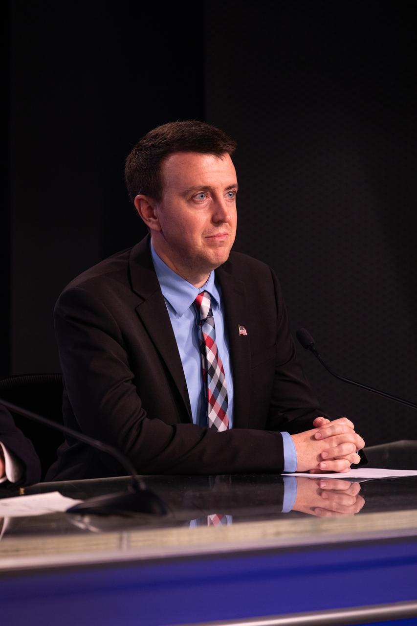 Will Ulrich, launch weather officer, 45th Weather Squadron, speaks during a prelaunch briefing for Boeing’s Orbital Flight Test at the agency’s Kennedy Space Center in Florida, Dec. 17, 2019. Boeing’s CST-100 Starliner spacecraft will launch atop a United Launch Alliance Atlas V rocket from Space Launch Complex 41 at Cape Canaveral Air Force Station. The uncrewed Orbital Flight Test will be the Starliner’s first flight to the International Space Station for NASA’s Commercial Crew Program.