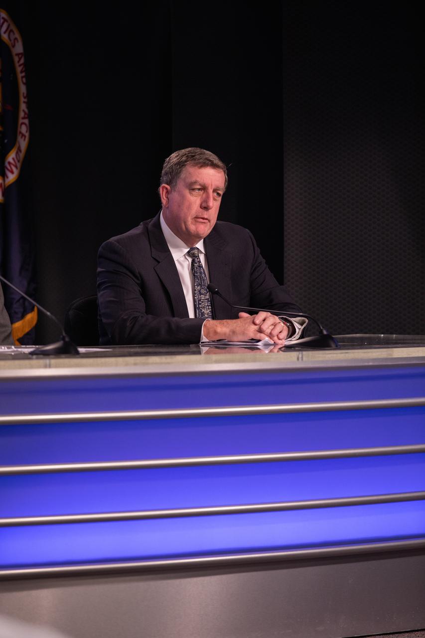 Kirk Shireman, manager of NASA’s International Space Station Program, speaks during a briefing at the agency’s Kennedy Space Center in Florida following launch of Boeing’s Orbital Flight Test, Dec. 20, 2019. Boeing’s CST-100 Starliner spacecraft launched atop a United Launch Alliance Atlas V rocket from Space Launch Complex 41 at Cape Canaveral Air Force Station at 6:36 a.m. EST. The uncrewed Orbital Flight Test is the Starliner’s first flight for NASA’s Commercial Crew Program.