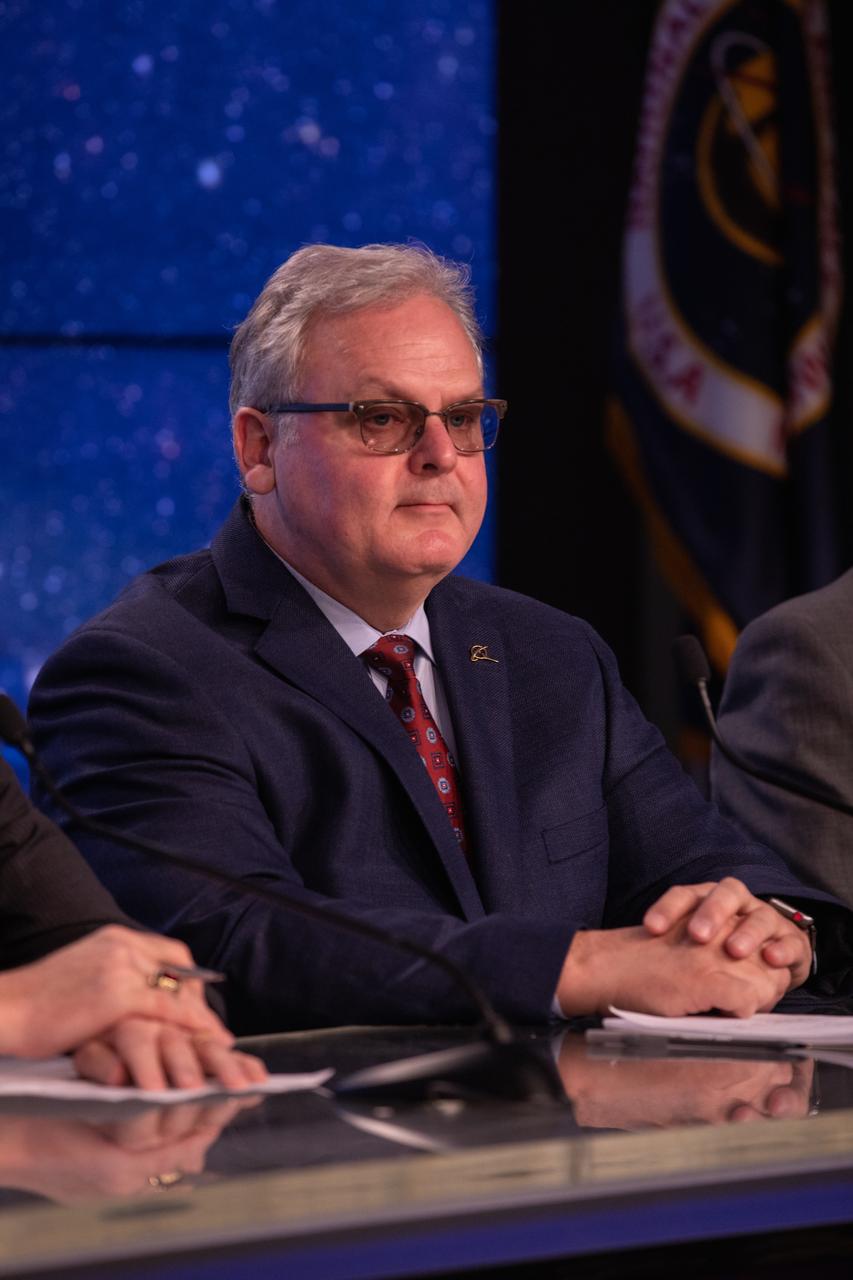 Jim Chilton, Boeing senior vice president, Space and Launch Division, listens during a briefing at NASA’s Kennedy Space Center in Florida following launch of Boeing’s Orbital Flight Test, Dec. 20, 2019. Boeing’s CST-100 Starliner spacecraft launched atop a United Launch Alliance Atlas V rocket from Space Launch Complex 41 at Cape Canaveral Air Force Station at 6:36 a.m. EST. The uncrewed Orbital Flight Test is the Starliner’s first flight for NASA’s Commercial Crew Program.