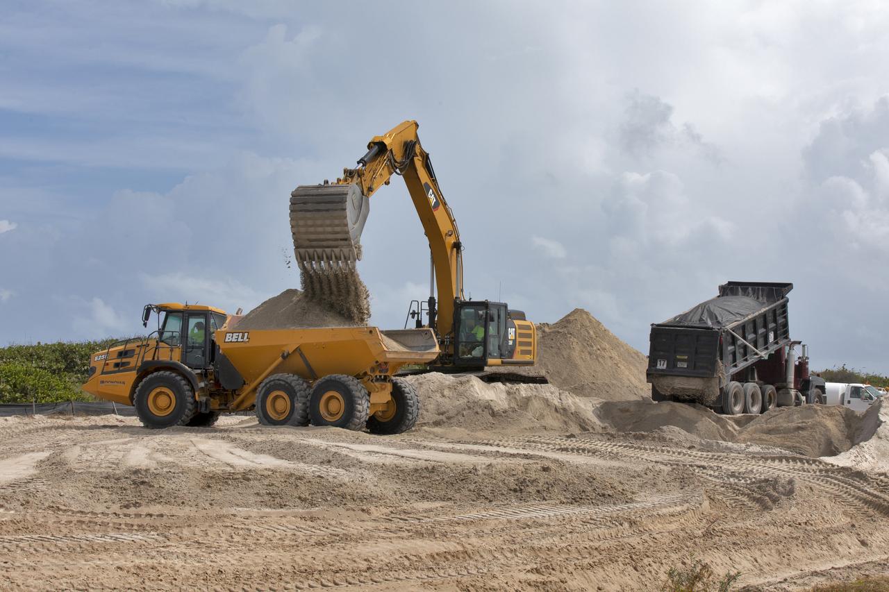 Restoration efforts are underway to the dunes at the north beaches at NASA’s Kennedy Space Center in Florida on Oct. 8, 2018. About 450,000 cubic yards of beach-quality sand, tested for compatibility, is being transported to the space center’s beaches. One the dune is built up, native coastal vegetation will be replanted, helping to stabilize the dune and offer a habitat for Kennedy’s coast wildlife. Dunes are affected by beach erosion and storm surge from tropical events, such as hurricanes. Restoration began in spring 2018 and is targeted to be completed by April 2019.