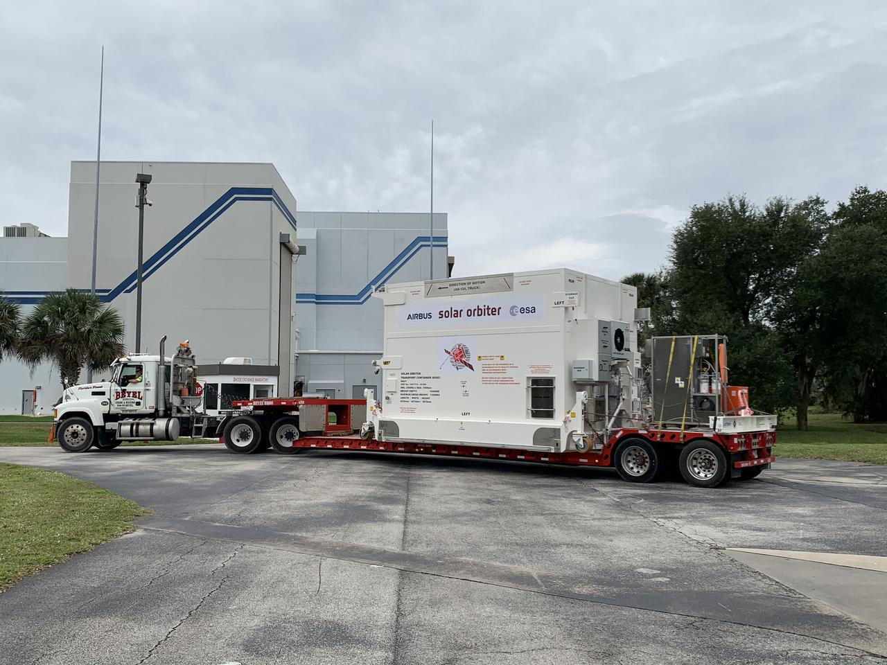The Solar Orbiter spacecraft is transferred between buildings as it undergoes prelaunch processing at the Astrotech Space Operations facility in Titusville, Florida. Solar Orbiter aims to study the Sun, its outer atmosphere and solar wind, and will provide the first images of the Sun’s poles. Solar Orbiter is a space mission of international collaboration between ESA (European Space Agency) and NASA. The spacecraft has been developed by Airbus. NASA’s Launch Services Program based at Kennedy Space Center in Florida is managing the launch. Liftoff is scheduled for Feb. 5, 2020, from Cape Canaveral Air Force Station aboard a United Launch Alliance Atlas V rocket.
