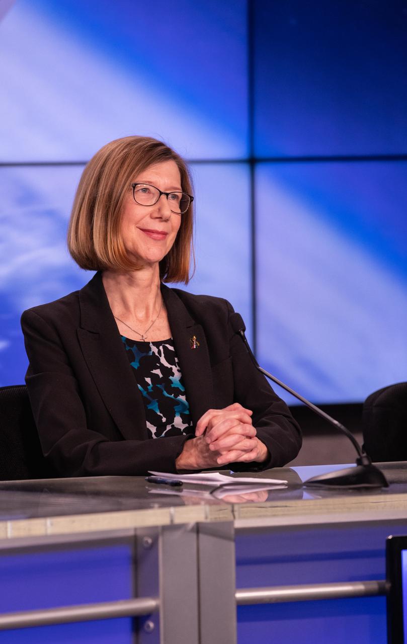 Kathy Lueders, manager of NASA’s Commercial Crew Program, participates in a briefing at the agency’s Kennedy Space Center in Florida on Jan. 17, 2020, prior to launch of SpaceX’s uncrewed In-Flight Abort Test. A SpaceX Falcon 9 rocket topped by the company’s Crew Dragon spacecraft will lift off from Kennedy’s Launch Complex 39A, then begin the launch-abort sequence. The spacecraft will demonstrate its escape capabilities in preparation for crewed flights to the International Space Station as part of the agency’s Commercial Crew Program.
