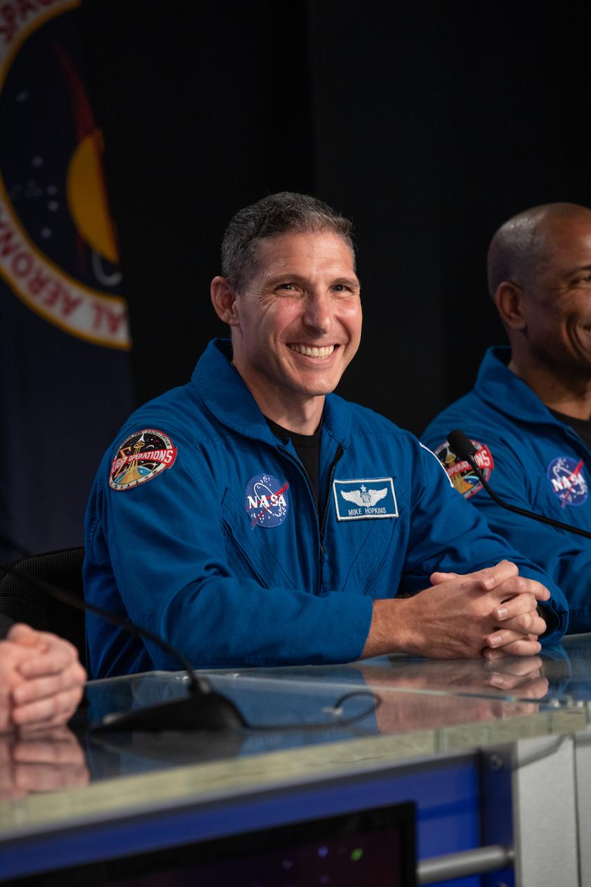 NASA astronaut Mike Hopkins participates in a briefing at the agency’s Kennedy Space Center in Florida following the company’s uncrewed In-Flight Abort Test on Jan. 19, 2020. During the flight test, a SpaceX Falcon 9 rocket and Crew Dragon spacecraft lifted off from Kennedy’s Launch Complex 39A and began a planned launch-abort sequence demonstrating the spacecraft’s escape capabilities. The Crew Dragon splashed down in the Atlantic Ocean as expected. The In-Flight Abort Test is a critical milestone in preparation for crewed flights to the International Space Station as part of the agency’s Commercial Crew Program.