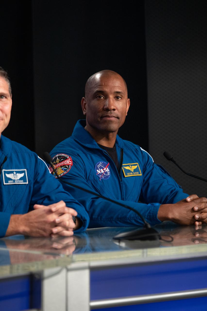 NASA astronaut Victor Glover participates in a briefing at the agency’s Kennedy Space Center in Florida following the company’s uncrewed In-Flight Abort Test on Jan. 19, 2020. During the flight test, a SpaceX Falcon 9 rocket and Crew Dragon spacecraft lifted off from Kennedy’s Launch Complex 39A and began a planned launch-abort sequence demonstrating the spacecraft’s escape capabilities. The Crew Dragon splashed down in the Atlantic Ocean as expected. The In-Flight Abort Test is a critical milestone in preparation for crewed flights to the International Space Station as part of the agency’s Commercial Crew Program.