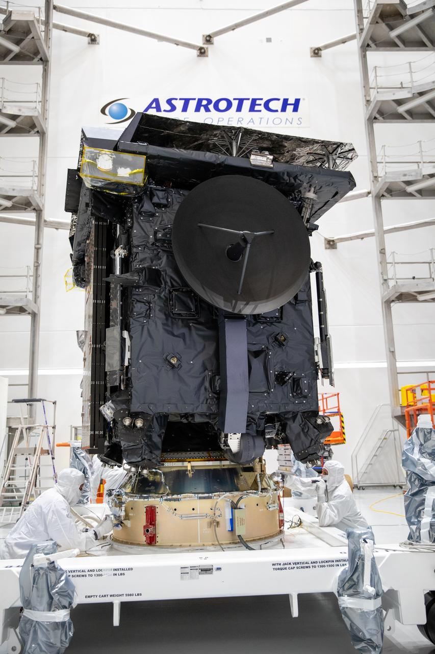 The Solar Orbiter spacecraft is prepared for encapsulation in the United Launch Alliance Atlas V payload fairing inside the Astrotech Space Operations facility in Titusville, Florida, on Jan. 20, 2020. The fairing provides a protective, aerodynamic cover to the payload inside during the early minutes of ascent. Solar Orbiter is an international cooperative mission between ESA (European Space Agency) and NASA. The mission aims to study the Sun, its outer atmosphere and solar wind. The spacecraft will provide the first images of the Sun’s poles. NASA’s Launch Services Program based at Kennedy Space Center in Florida is managing the launch. The spacecraft has been developed by Airbus Defence and Space. Solar Orbiter will launch aboard an Atlas V rocket from Space Launch Complex 41 at Cape Canaveral Air Force Station in Florida. Liftoff is scheduled for Feb. 5, 2020.