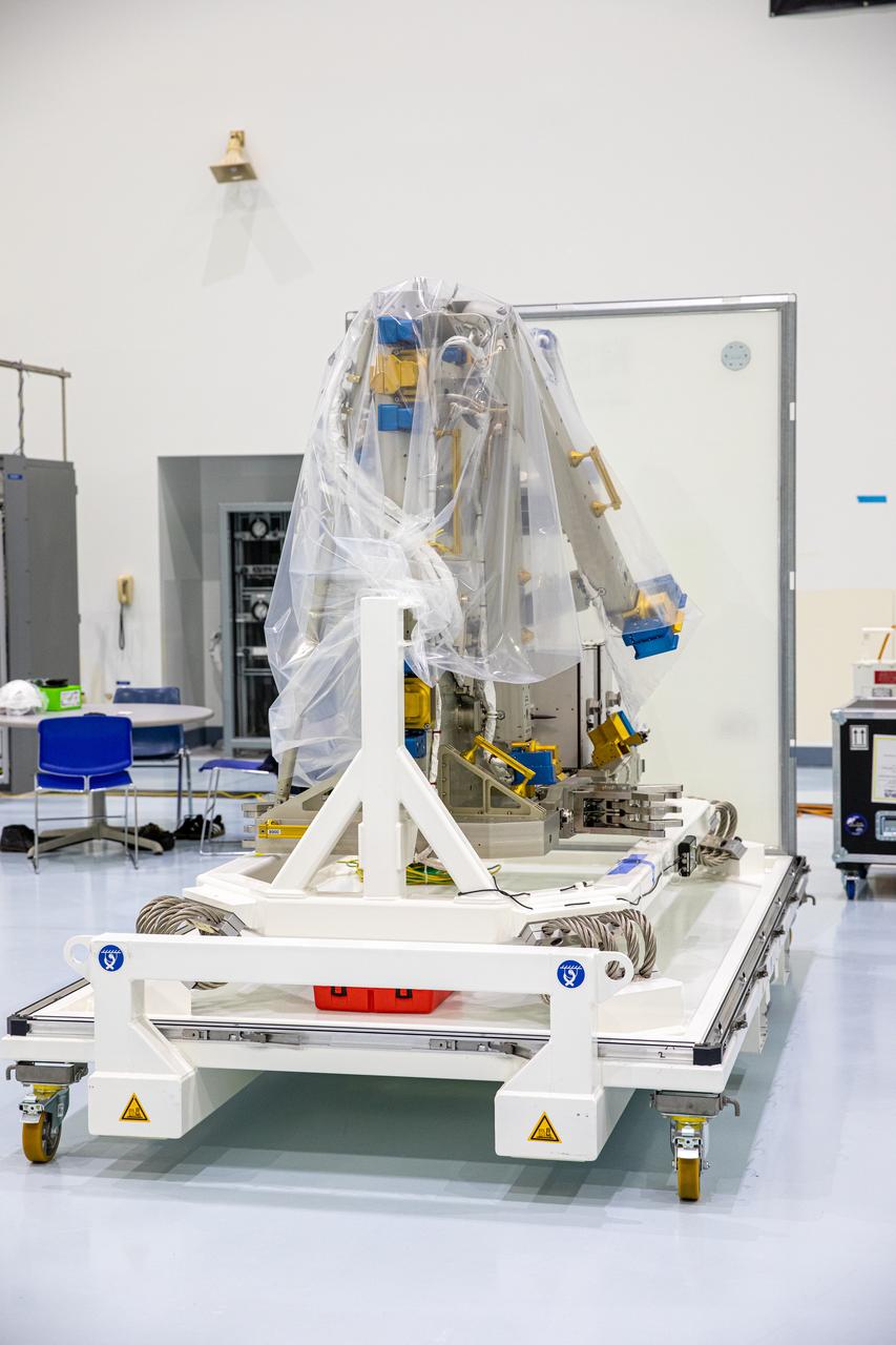 The Bartolomeo platform that will be delivered to the International Space Station is unpacked from its shipping container inside the Space Station Processing Facility high bay at NASA’s Kennedy Space Center in Florida on Jan. 30, 2020. Bartolomeo was manufactured by Airbus Defence and Space. The platform will be delivered to the International Space Station aboard SpaceX’s 20th Commercial Resupply Services (CRS-20) mission for the agency. The platform will attach to the exterior of the space station’s European Columbus Module. Named for the younger brother of Christopher Columbus, the platform has the capability to host external payloads in low-Earth orbit on the station. CRS-20 is scheduled to launch aboard SpaceX’s Dragon cargo spacecraft atop the company’s Falcon 9 rocket in March 2020.
