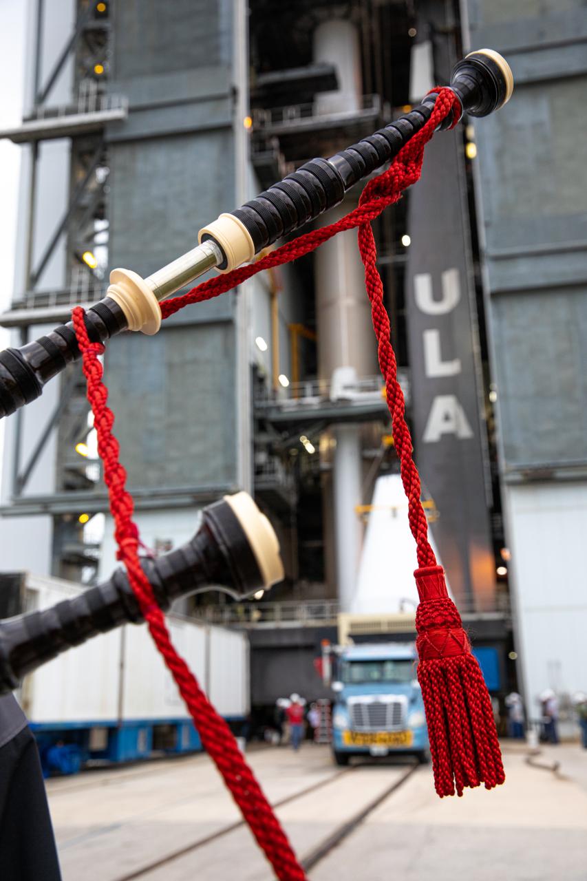Bagpipes are being played by an Airbus Defence and Space worker at the Vertical Integration Facility at Space Launch Complex 41 on Cape Canaveral Air Force Station in Florida on Jan. 31, 2020. It is a tradition for the company to play the bagpipes during spacecraft mate to rocket. In the background, a crane lifts the United Launch Alliance payload fairing, containing the Solar Orbiter spacecraft, for mating to the company’s Atlas V rocket. Solar Orbiter is an international cooperative mission between ESA (European Space Agency) and NASA. The mission aims to study the Sun, its outer atmosphere and solar wind. The spacecraft will provide the first images of the Sun’s poles. NASA’s Launch Services Program based at Kennedy is managing the launch. The spacecraft has been developed by Airbus Defence and Space. Solar Orbiter will launch in February 2020 aboard the Atlas V rocket.