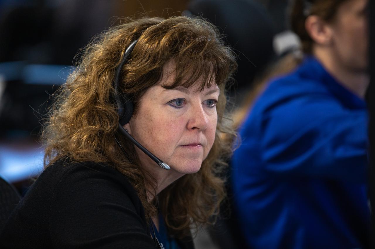 Inside the Launch Control Center’s Firing Room 1 at NASA’s Kennedy Space Center in Florida, Coleen Orr, a core stage electrical power system engineer, participates in an Artemis I launch countdown training exercise on Feb. 3, 2020. Under the leadership of Launch Director Charlie Blackwell-Thompson, a team of nearly 100 engineers from Orion, Space Launch System (SLS) and NASA’s Exploration Ground Systems came together to work through a series of simulated challenges, as well as a final countdown procedure. During these exercises, different issues were introduced to familiarize the team with launch day operations, while providing them with an opportunity to practice how they would handle those issues in real-time. Artemis I will be the first integrated test flight of the Orion spacecraft and SLS rocket – the system that will ultimately land the first woman and the next man on the Moon. 