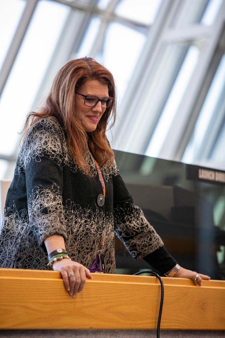 Artemis I Launch Director Charlie Blackwell-Thompson stands at her console during countdown simulation training inside the Launch Control Center’s Firing Room 1 at NASA’s Kennedy Space Center in Florida. On Feb. 3, 2020, a team of nearly 100 engineers from Orion, Space Launch System (SLS) and the agency’s Exploration Ground Systems came together to work through a series of simulated challenges, as well as a final countdown procedure. During these exercises, different issues were introduced to familiarize the team with launch day operations, while providing them with an opportunity to practice how they would handle those issues in real-time. Artemis I will be the first integrated test flight of the Orion spacecraft and SLS rocket – the system that will ultimately land the first woman and the next man on the Moon. 