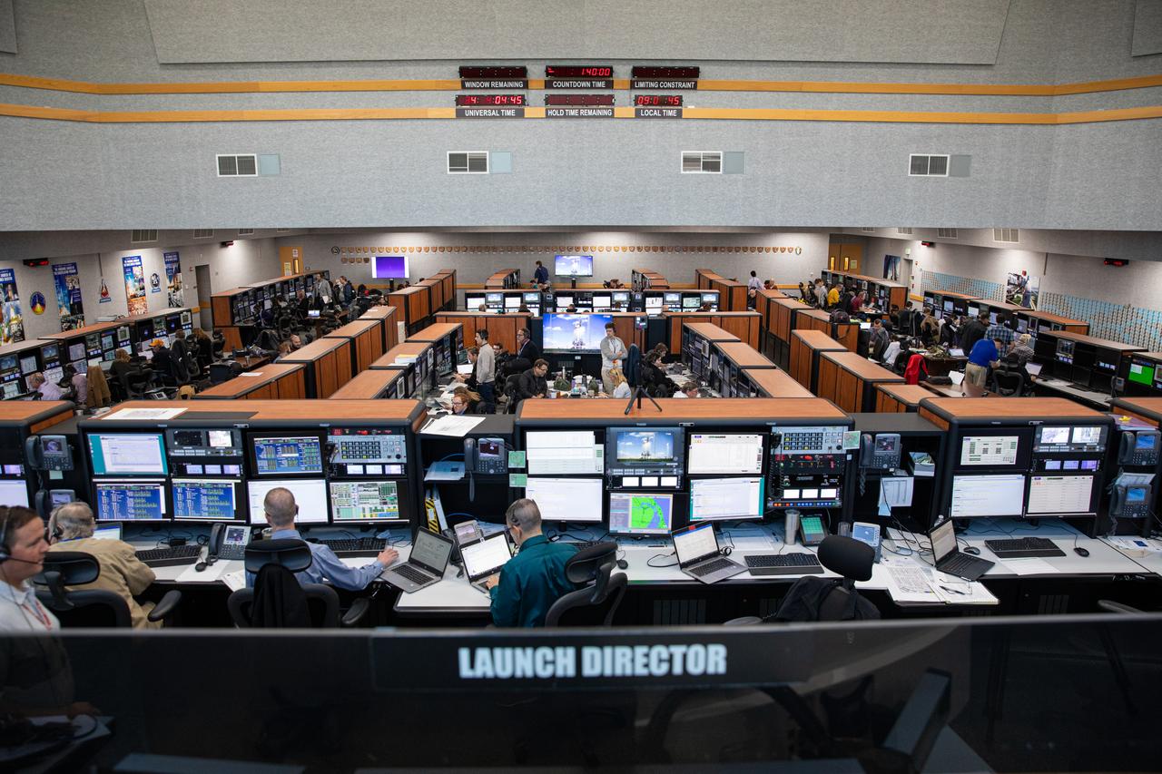 Members of the Artemis I launch team participate in a countdown simulation inside the Launch Control Center’s Firing Room 1 at NASA’s Kennedy Space Center in Florida on Feb. 3, 2020. Under the leadership of Launch Director Charlie Blackwell-Thompson, a team of nearly 100 engineers from Orion, Space Launch System (SLS) and NASA’s Exploration Ground Systems came together to work through a series of simulated challenges, as well as a final countdown procedure. During these exercises, different issues were introduced to familiarize the team with launch day operations, while providing them with an opportunity to practice how they would handle those issues in real-time. Artemis I will be the first integrated test flight of the Orion spacecraft and SLS rocket – the system that will ultimately land the first woman and the next man on the Moon.