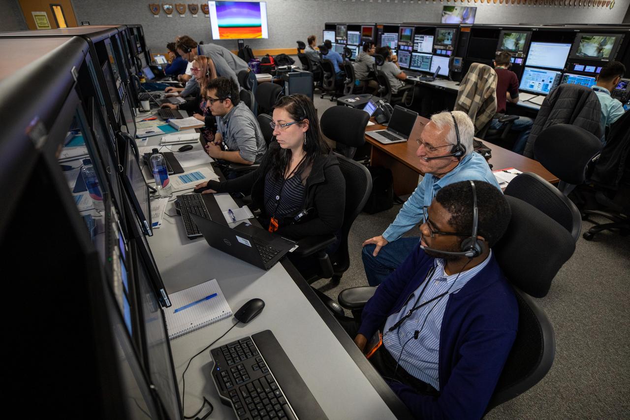 Members of the Artemis I launch team participate in a countdown simulation inside the Launch Control Center’s Firing Room 1 at NASA’s Kennedy Space Center in Florida on Feb. 3, 2020. Under the leadership of Launch Director Charlie Blackwell-Thompson, a team of nearly 100 engineers from Orion, Space Launch System (SLS) and NASA’s Exploration Ground Systems came together to work through a series of simulated challenges, as well as a final countdown procedure. During these exercises, different issues were introduced to familiarize the team with launch day operations, while providing them with an opportunity to practice how they would handle those issues in real-time. Artemis I will be the first integrated test flight of the Orion spacecraft and SLS rocket – the system that will ultimately land the first woman and the next man on the Moon. 