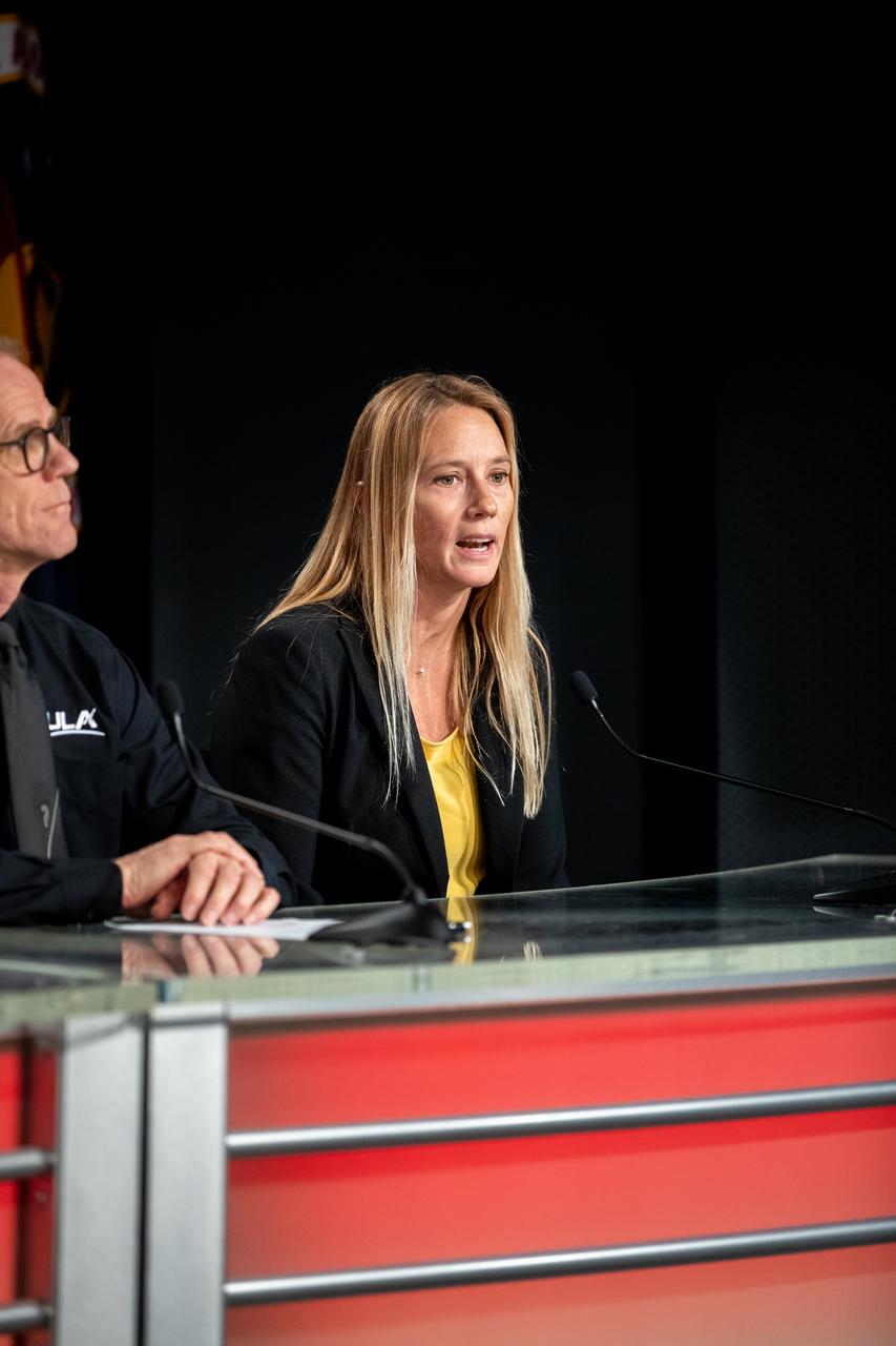 Jessica Williams, 45th Space Wing Weather officer, participates in a prelaunch news conference for the Solar Orbiter mission at NASA’s Kennedy Space Center in Florida on Feb. 7, 2020. Solar Orbiter is an international cooperative mission between ESA (European Space Agency) and NASA. The mission aims to study the Sun, its outer atmosphere and solar wind. The spacecraft will provide the first images of the Sun’s poles. The spacecraft was developed by Airbus Defence and Space. NASA’s Launch Services Program based at Kennedy is managing the launch. Solar Orbiter will launch aboard a United Launch Alliance Atlas V rocket on Feb. 9, 2020, from Space Launch Complex 41 at Cape Canaveral Air Force Station. 