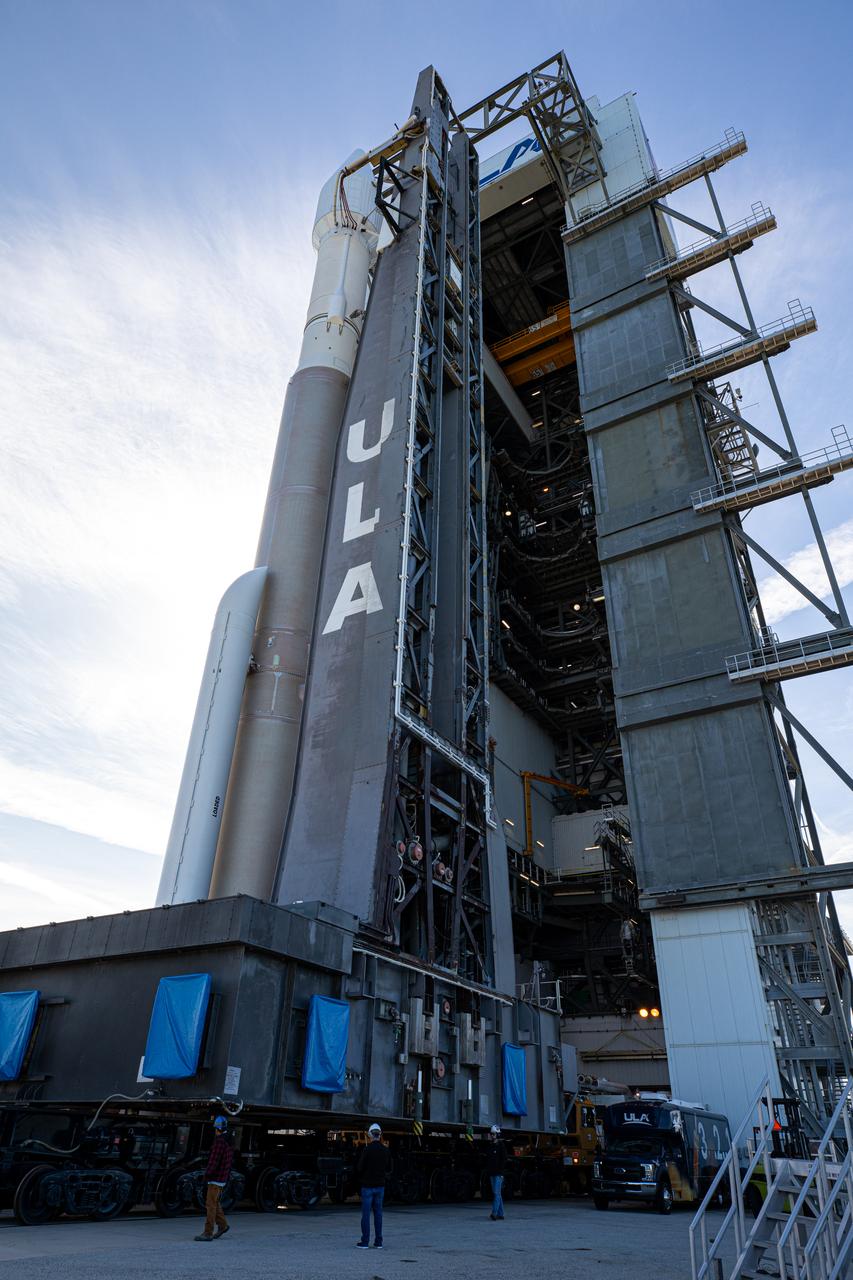 The United Launch Alliance Atlas V rocket with the Solar Orbiter spacecraft departs the Vertical Integration Facility for the launch pad at Space Launch Complex 41 on Cape Canaveral Air Force Station in Florida on Feb. 8, 2020. Solar Orbiter is an international cooperative mission between ESA (European Space Agency) and NASA. The mission aims to study the Sun, its outer atmosphere and solar wind. The spacecraft will provide the first images of the Sun’s poles. NASA’s Launch Services Program based at Kennedy is managing the launch. The spacecraft has been developed by Airbus Defence and Space. Solar Orbiter will launch Feb. 9, 2020 aboard the Atlas V rocket.