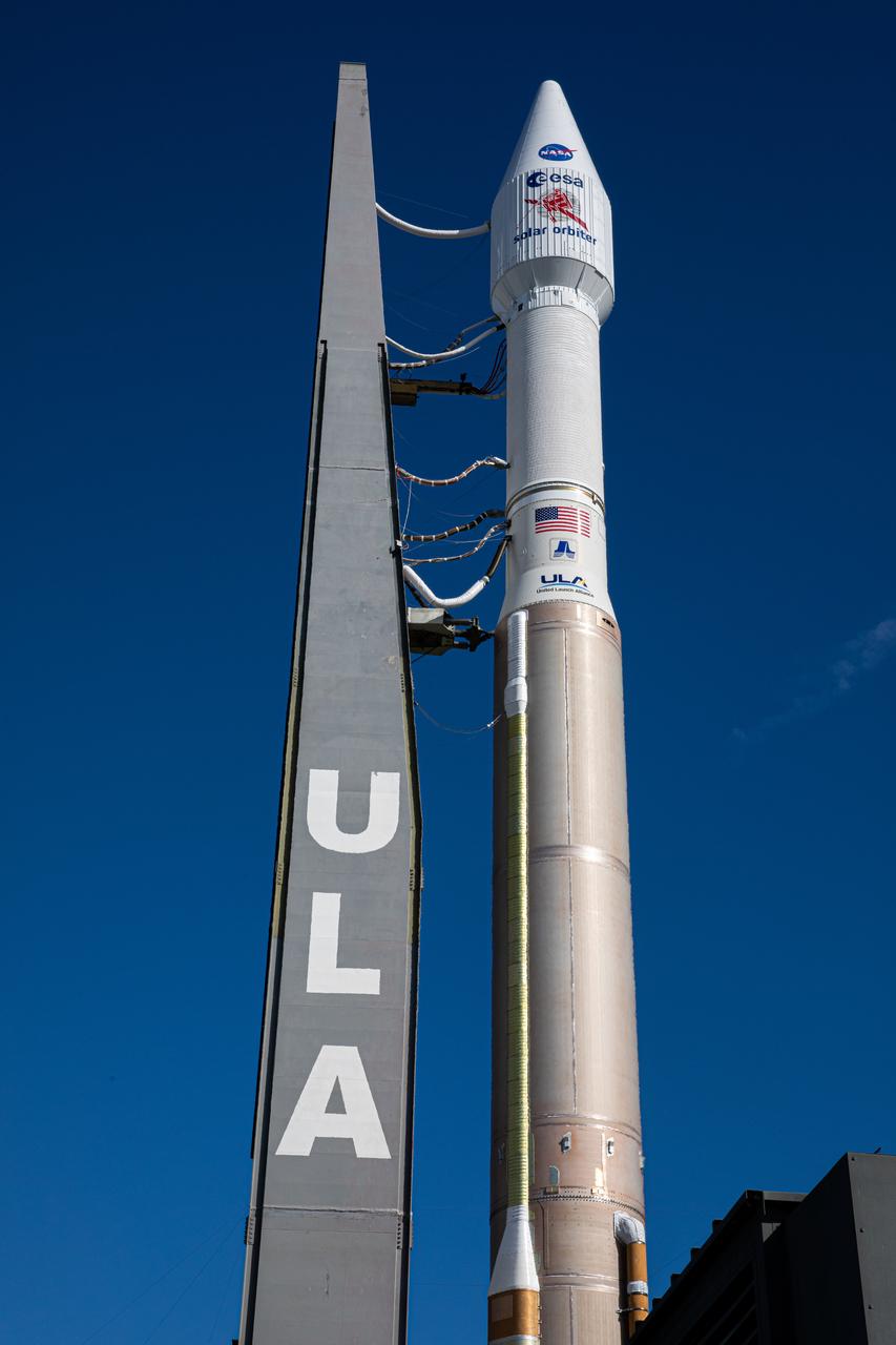 After departing the Vertical Integration Facility, the United Launch Alliance Atlas V rocket with the Solar Orbiter spacecraft moves slowly toward the launch pad at Space Launch Complex 41 on Cape Canaveral Air Force Station in Florida on Feb. 8, 2020. Solar Orbiter is an international cooperative mission between ESA (European Space Agency) and NASA. The mission aims to study the Sun, its outer atmosphere and solar wind. The spacecraft will provide the first images of the Sun’s poles. NASA’s Launch Services Program based at Kennedy is managing the launch. The spacecraft has been developed by Airbus Defence and Space. Solar Orbiter will launch Feb. 9, 2020 aboard the Atlas V rocket.